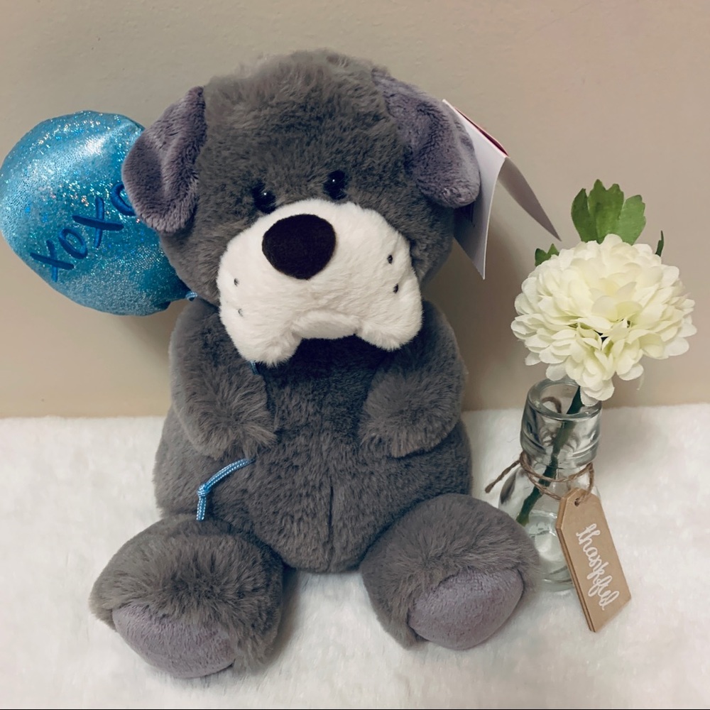 Gray Bulldog XOXO Balloon 🎈, Aurora Valentine ♥️ Plush, Stuffed 8” New